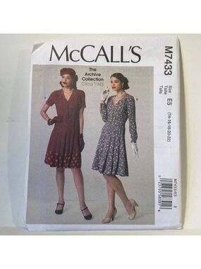 McCalls M7433 1940s Vintage Dress and Belt Reprint Sewing Pattern Size 14-22 FF